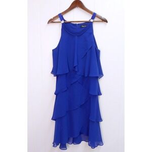 SL‎ Fashions Royal Blue Sleeveless Ruffled Sheath Dress Cocktail Sz 16 /#8025